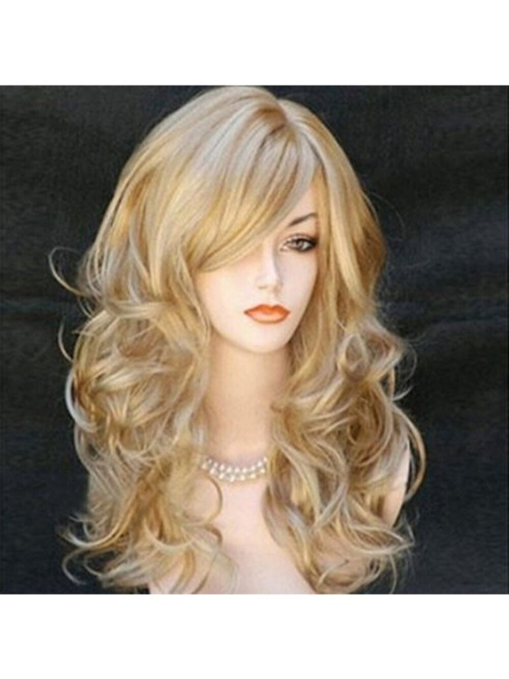 New Wigs for women with Bangs Long Wavy Blonde Balayage Red Black Synthetic Hair